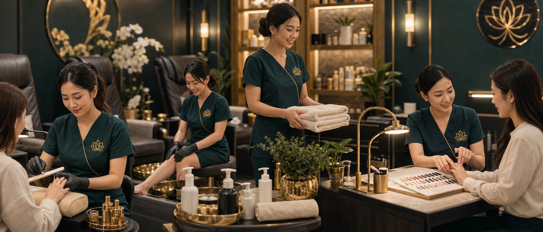 Asian Goderich Nails & Wellness Spa team working with guests in the salon
